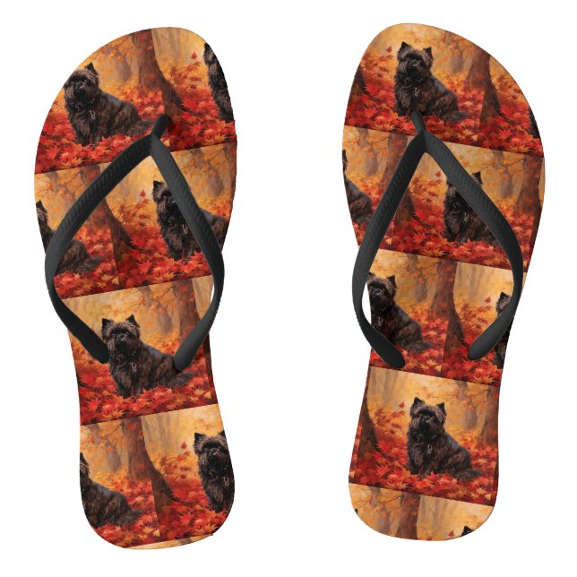 Affenpinscher in Autumn Leaves Fall Inspired  Flip Flops (Footbed)