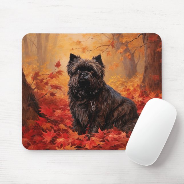 Affenpinscher in Autumn Leaves Fall Inspired  Mouse Mat (With Mouse)
