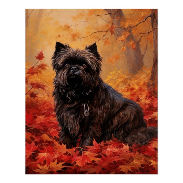 Affenpinscher in Autumn Leaves Fall Inspired  Poster (Front)
