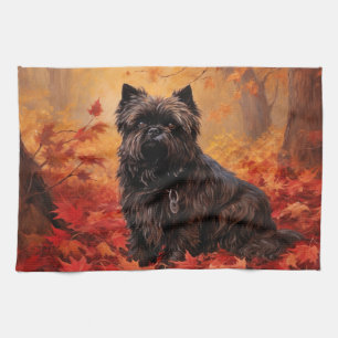 Affenpinscher in Autumn Leaves Fall Inspired  Tea Towel