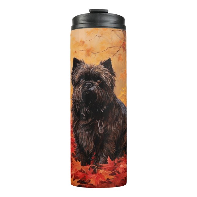 Affenpinscher in Autumn Leaves Fall Inspired  Thermal Tumbler (Front)