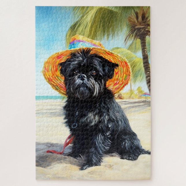 Affenpinscher on Beach, summer gift for dog lovers Jigsaw Puzzle (Vertical)