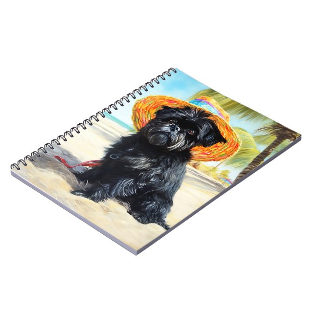Affenpinscher on Beach, summer gift for dog lovers Notebook (Left Side)