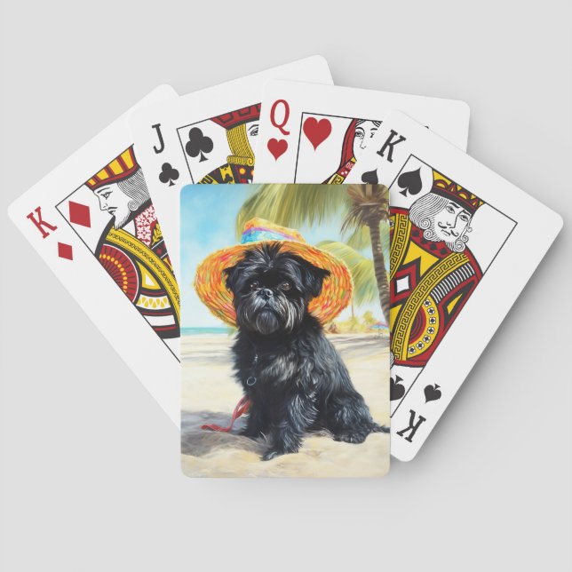 Affenpinscher on Beach, summer gift for dog lovers Playing Cards (Back)