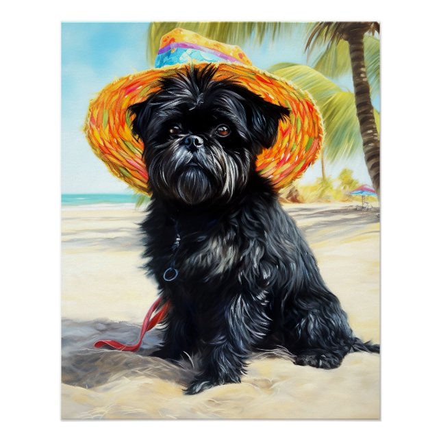 Affenpinscher on Beach, summer gift for dog lovers Poster (Front)