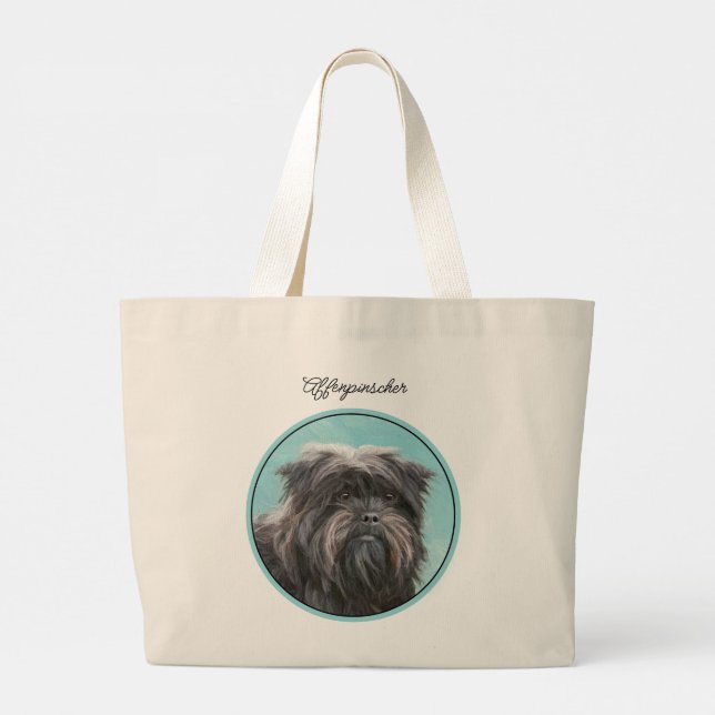 Affenpinscher Painting Black and Silver Dog Art Large Tote Bag (Back)