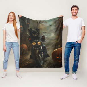 Affenpinscher Riding Motorcycle Halloween Scary  Fleece Blanket