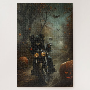 Affenpinscher Riding Motorcycle Halloween Scary  Jigsaw Puzzle