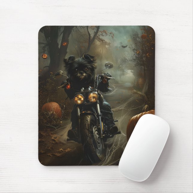 Affenpinscher Riding Motorcycle Halloween Scary  Mouse Mat (With Mouse)