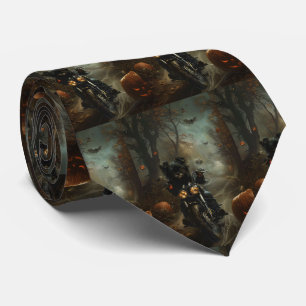 Affenpinscher Riding Motorcycle Halloween Scary  Tie