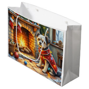 Affenpinscher Sitting Fireplace Christmas Lights Large Gift Bag