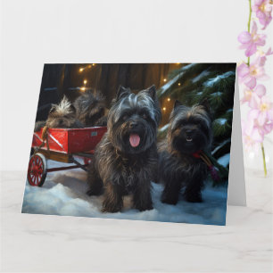 Affenpinscher Snowy Sleigh Ride Christmas Decor Card