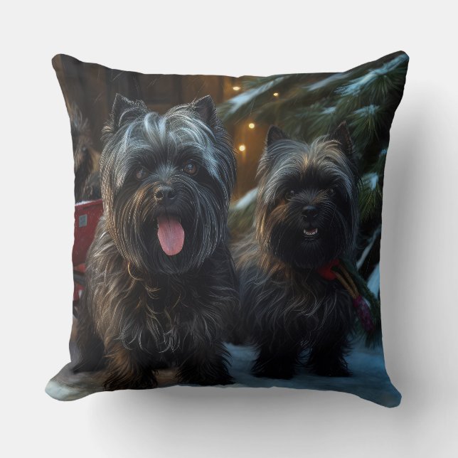 Affenpinscher Snowy Sleigh Ride Christmas Decor Cushion (Front)