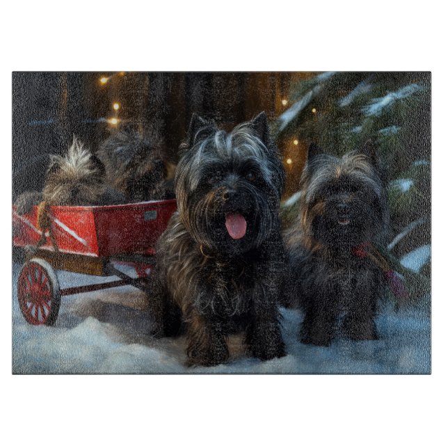 Affenpinscher Snowy Sleigh Ride Christmas Decor Cutting Board (Front)