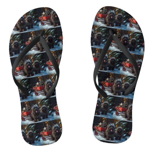 Affenpinscher Snowy Sleigh Ride Christmas Decor Flip Flops (Footbed)
