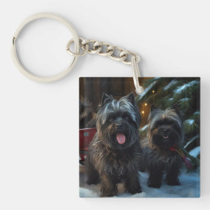 Affenpinscher Snowy Sleigh Ride Christmas Decor Key Ring