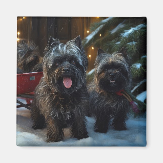 Affenpinscher Snowy Sleigh Ride Christmas Decor Magnet (Front)