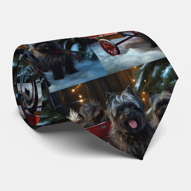 Affenpinscher Snowy Sleigh Ride Christmas Decor Tie (Rolled)