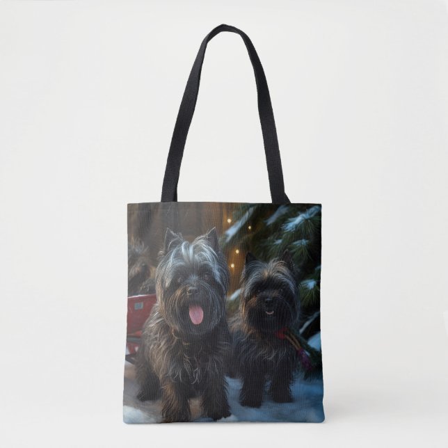 Affenpinscher Snowy Sleigh Ride Christmas Decor Tote Bag (Front)