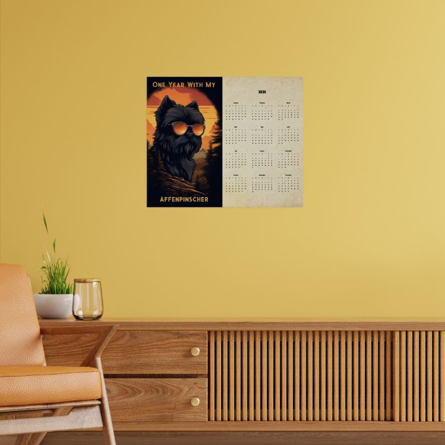 Affenpinscher Sunset Retro Art Calendar 2025 Poster (Living Room 2)