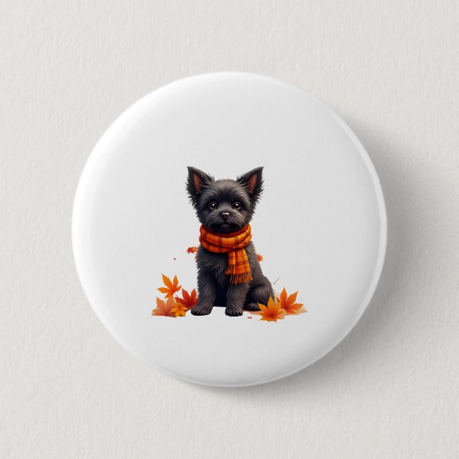 Affenpinscher With Heart Made Of Autumn Leaves 6 Cm Round Badge (Front)