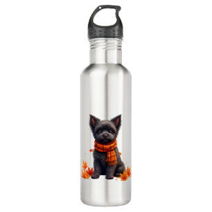 Affenpinscher With Heart Made Of Autumn Leaves 710 Ml Water Bottle