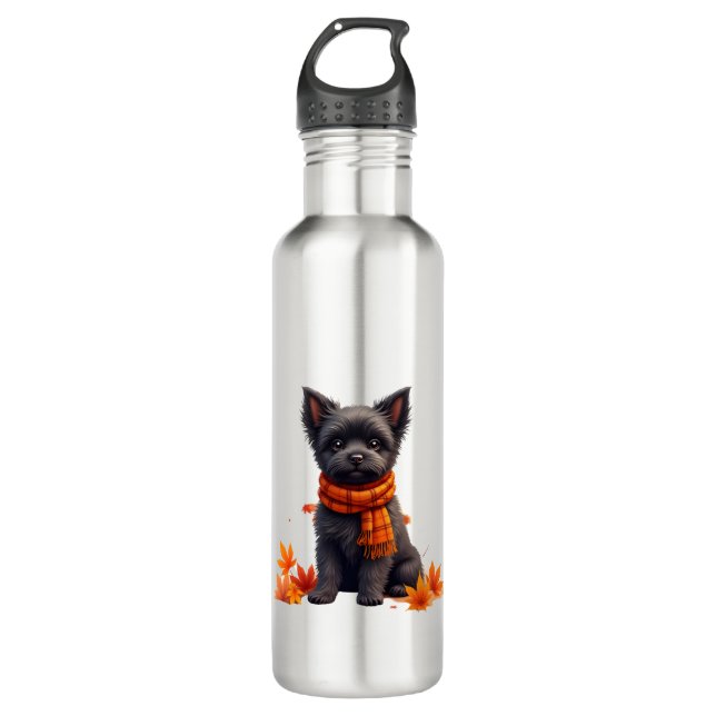 Affenpinscher With Heart Made Of Autumn Leaves 710 Ml Water Bottle (Front)