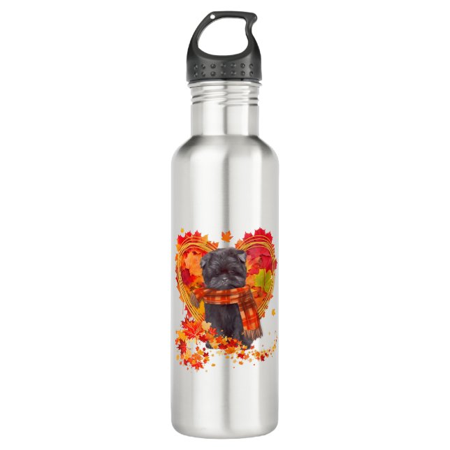 Affenpinscher With Heart Made Of Autumn Leaves 710 Ml Water Bottle (Front)