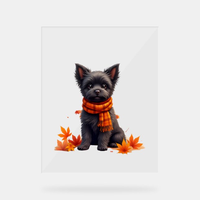 Affenpinscher With Heart Made Of Autumn Leaves Acrylic Sign (Front)