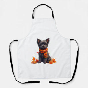 Affenpinscher With Heart Made Of Autumn Leaves Apron
