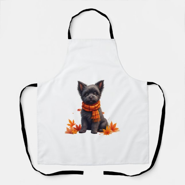 Affenpinscher With Heart Made Of Autumn Leaves Apron (Front)