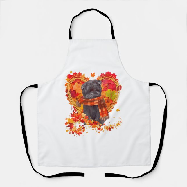 Affenpinscher With Heart Made Of Autumn Leaves Apron (Front)