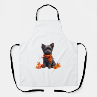 Affenpinscher With Heart Made Of Autumn Leaves Apron