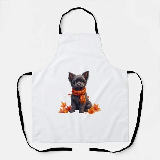 Affenpinscher With Heart Made Of Autumn Leaves Apron (Front)