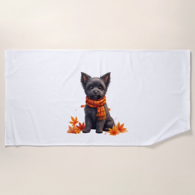Affenpinscher With Heart Made Of Autumn Leaves Beach Towel (Front)
