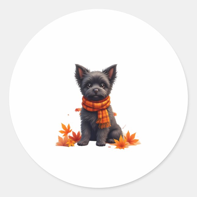 Affenpinscher With Heart Made Of Autumn Leaves Classic Round Sticker (Front)