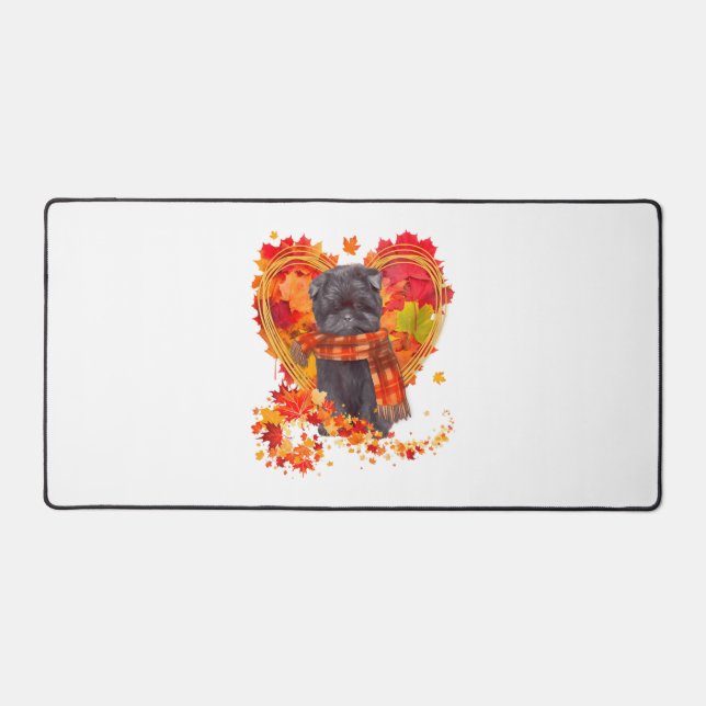 Affenpinscher With Heart Made Of Autumn Leaves Desk Mat (Front)