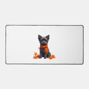 Affenpinscher With Heart Made Of Autumn Leaves Desk Mat
