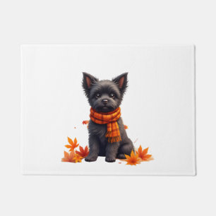 Affenpinscher With Heart Made Of Autumn Leaves Doormat