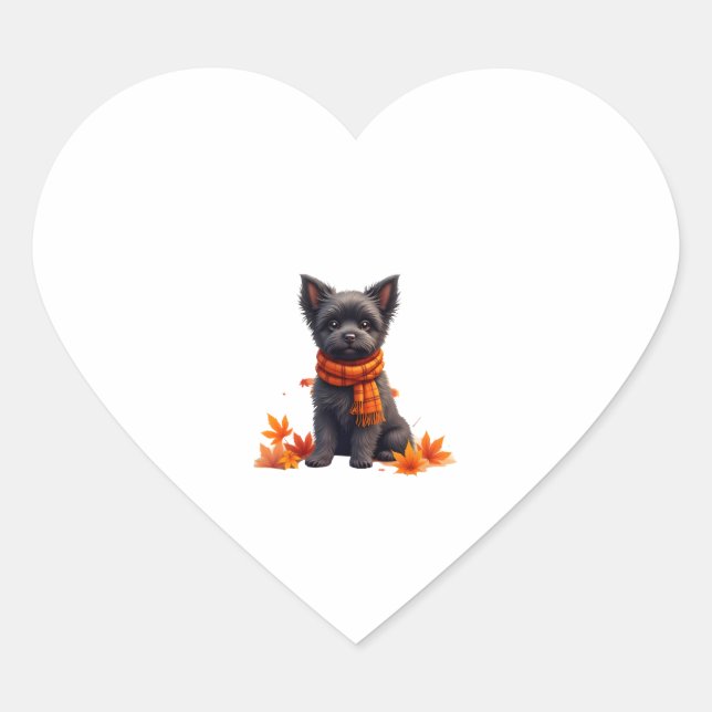 Affenpinscher With Heart Made Of Autumn Leaves Heart Sticker (Front)