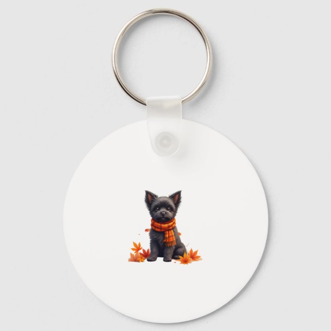 Affenpinscher With Heart Made Of Autumn Leaves Key Ring (Front)