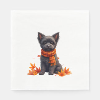 Affenpinscher With Heart Made Of Autumn Leaves Napkin