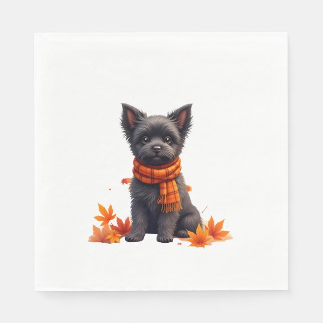 Affenpinscher With Heart Made Of Autumn Leaves Napkin (Front)