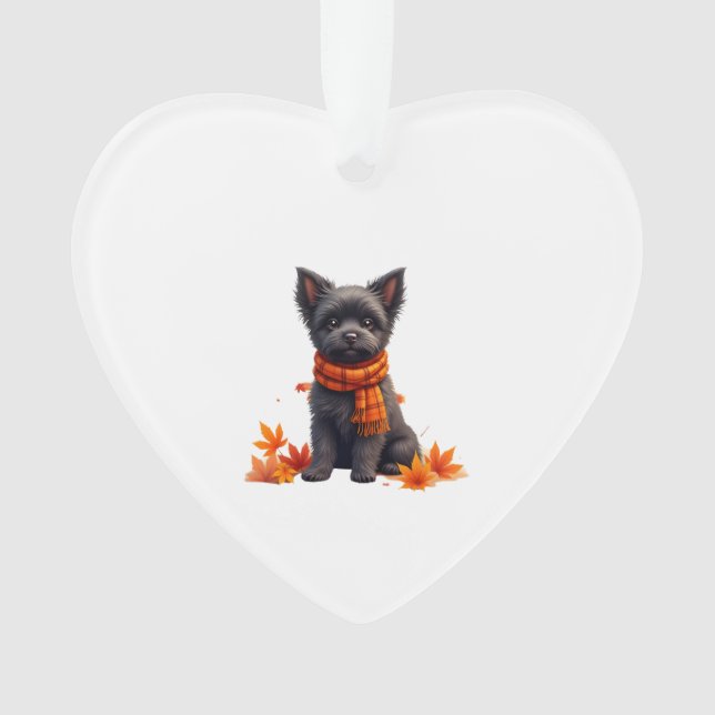 Affenpinscher With Heart Made Of Autumn Leaves Ornament (Front)
