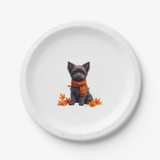 Affenpinscher With Heart Made Of Autumn Leaves Paper Plate (Front)