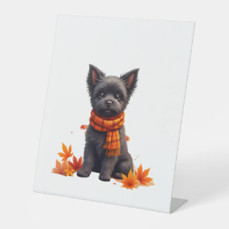 Affenpinscher With Heart Made Of Autumn Leaves Pedestal Sign