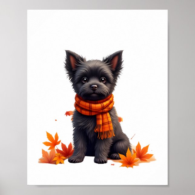 Affenpinscher With Heart Made Of Autumn Leaves Poster (Front)