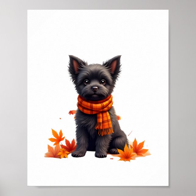 Affenpinscher With Heart Made Of Autumn Leaves Poster (Front)