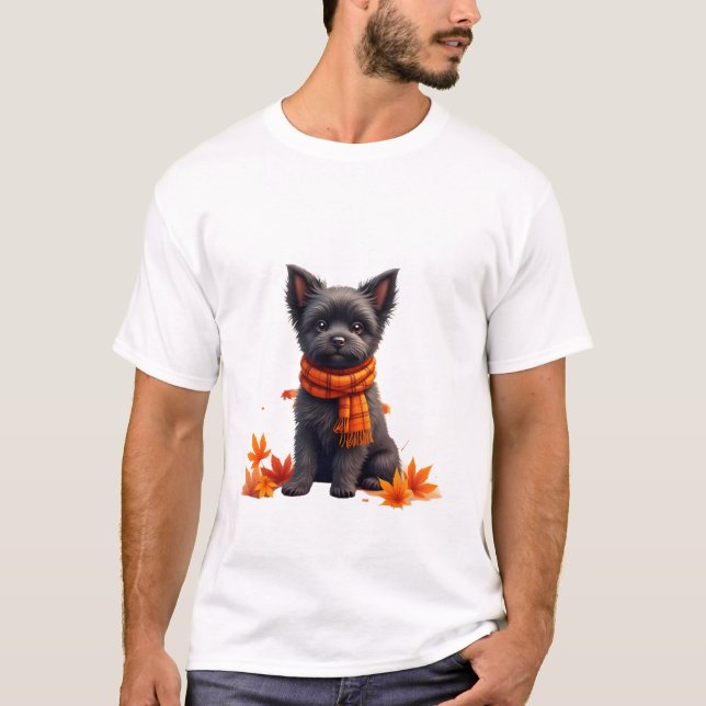 Affenpinscher With Heart Made Of Autumn Leaves T-Shirt (Front)