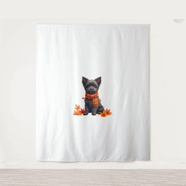 Affenpinscher With Heart Made Of Autumn Leaves Tapestry (Front)
